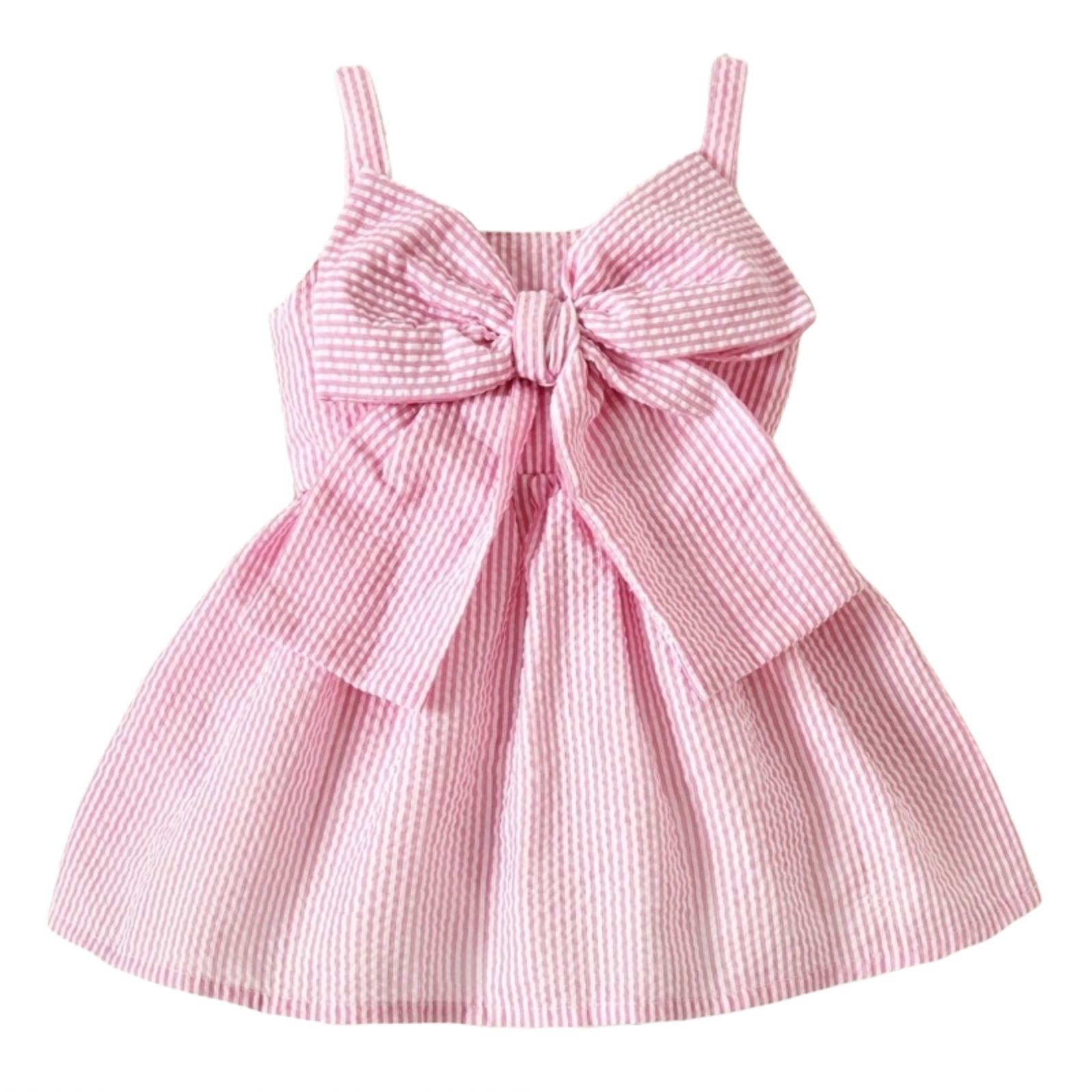 JSCDRPDWL Flower Girl Dress Toddler Baby Girls' Dress Pink Blue Striped Sling Sleeveless Bow Princess Dress Toddler Clothes for Girls Pink 18 Months